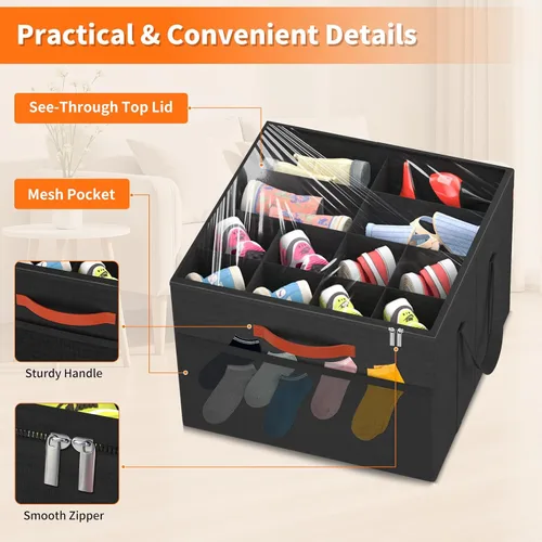 Miniatura 4 de Aokeyee Paquete de 2 organizadores de zapatos para armario, caja organizadora plegable de almacenamiento de zapatos con cubierta transparente y 4