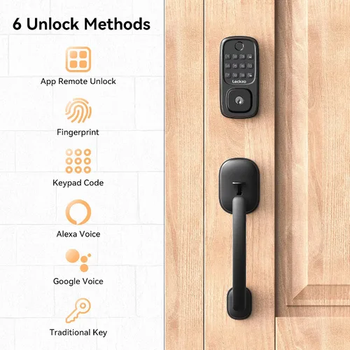 Miniatura 2 de Lockzo Cerradura de puerta inteligente con asa, juego de cerrojo de puerta de entrada sin llave, cerradura inteligente WiFi integrada para parte