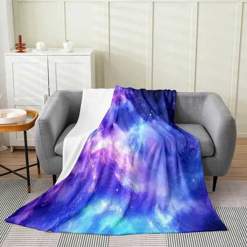Manta de galaxia púrpura para niños, adolescentes, niñas y niños, manta de forro polar con cielo estrellado brillante, manta de franela de espacio