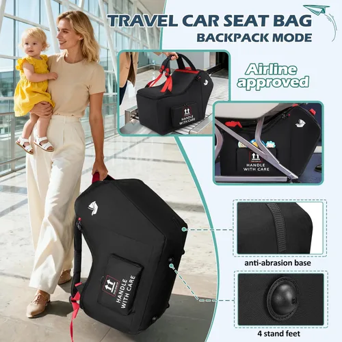 Miniatura 6 de RAINSMORE Bolsa de viaje para asiento de automóvil infantil para avión, compatible con todos los asientos de automóvil Nuna Pipa y base Chicco Negro