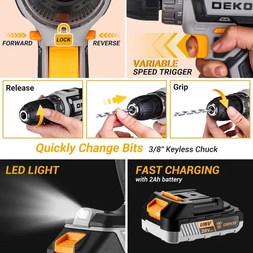 Miniatura 4 de Kit de Herramientas de Taladro Inalámbrico: Caja de Herramientas de Taladro Eléctrico de 20V con Batería Taladro Conductor Eléctrico para Hombres