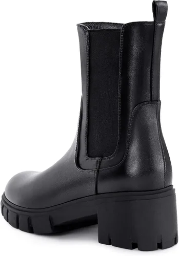 Miniatura 5 de Athlefit Botas Chelsea de plataforma a media pantorrilla para mujer, suela de lengüeta, tacón grueso, botines de cuero elástico