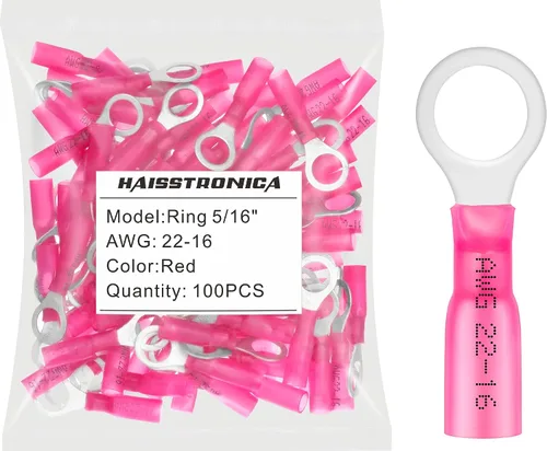 Miniatura 19 de haisstronica 100 conectores de anillo termorretráctiles de grado marino azul de 1/4 pulgadas, conectores de terminales de anillo de cobre rojo