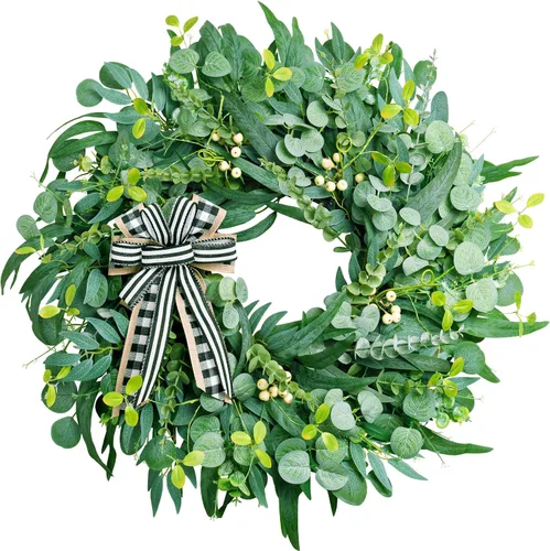 Miniatura 10 de Coronas de oreja de cordero para puerta delantera, ventana, porche, corona de primavera y verano de 20 a 22 pulgadas para granja