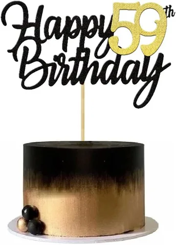 Miniatura 3 de Decoración para tartas de cumpleaños 59 años con purpurina para 59 aniversario, decoración de cumpleaños de 59 años, decoraciones doradas
