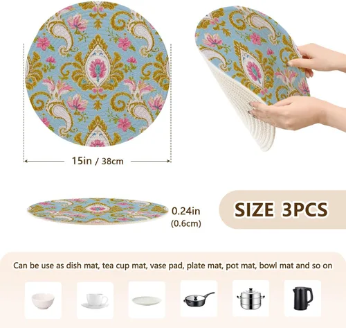 Miniatura 2 de 3 piezas Salvamanteles para olla instantánea de 15 pulgadas Absorbe agua caliente Pan Holder Decoración de baño alfombrilla de cocina Retro Moda