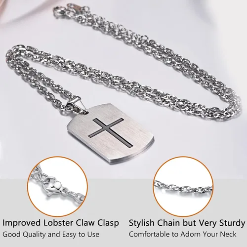 Miniatura 5 de Prosteel - Colgante de cruz de acero inoxidable para hombre y mujer, colgante de placa de perro, etiqueta militar con palabras, collar inspirador