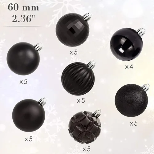 Miniatura 72 de AMS Esferas de Navidad de 2.36 pulgadas/60mm, 34 unidades, adornos grandes, decoraciones para fiestas, inastillables, colgantes festivos para Negro