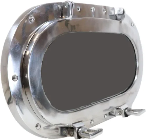 Miniatura 5 de Ebros Gift Espejo de pared plegable de aluminio pulido náutico marino ovalado ojo de buey plegable decoración de 19 pulgadas de alto océano marinero