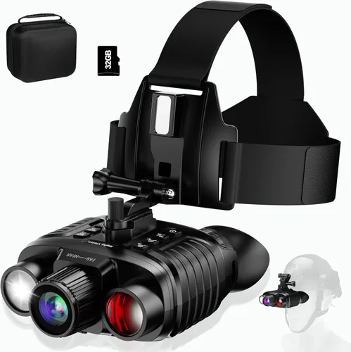 Gafas de visión nocturna, prismáticos recargables montados en la cabeza, prismáticos digitales infrarrojos de visión nocturna de pantalla de 3" con