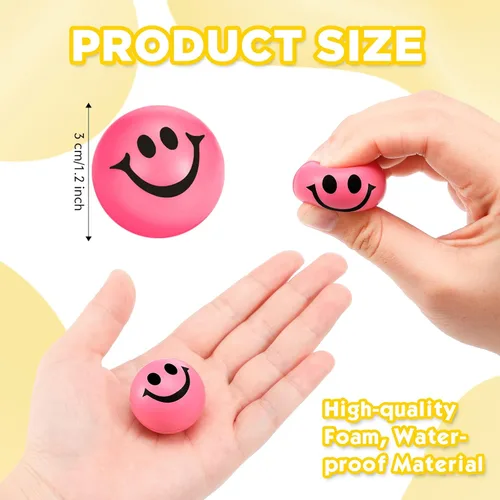Miniatura 2 de Skylety 100 piezas de mini bolas de estrés con cara sonriente divertida Stresbe Happy Foam suave de colores para adultos, bolas de alivio