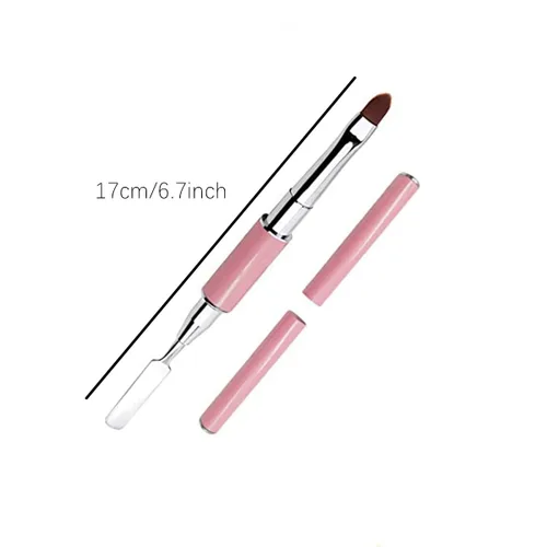 Miniatura 2 de Cepillo de poligel de doble extremo, 2 en 1 cepillos de uñas de diseño de acero inoxidable, cepillo de poligel y espátula para extensión de uñas