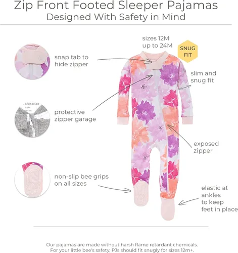 Miniatura 83 de Burt's Bees Baby Pijama para bebé niña, 100% algodón orgánico, pijama de una pieza, overol diagonal con cremallera, ajuste cómodo