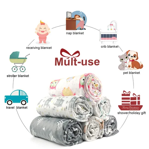 Miniatura 7 de Boritar Manta para bebé supersuave de minky con doble capa y respaldo punteado, con diseño de pequeñas flechas grises impresas de 30 x 40 pulgadas