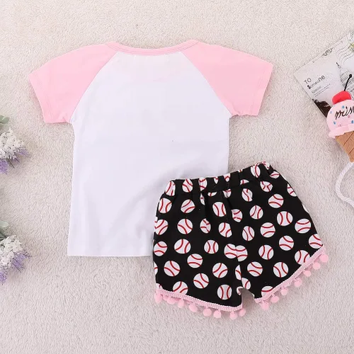 Miniatura 3 de Conjunto de ropa de dos piezas con estampado de hermanas de béisbol y pantalones cortos con borlas, ropa de dos piezas