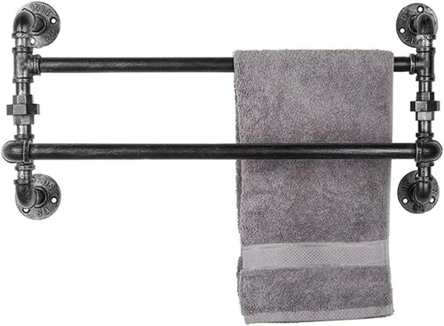 Miniatura 3 de Toallero para toallas, toallero retro con doble toallero, estante de ducha montado en la pared, estilo industrial, tubería de hierro, estantes