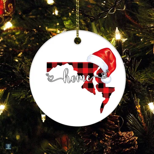Adorno de cerámica de Navidad Maryland Home 2022, regalo de vacaciones de Maryland State Buffalo a cuadros recortados 2022, adorno navideño para