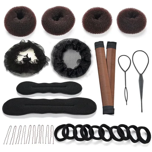 Miniatura 7 de Juego de 31 piezas para hacer moños para el cabello, juego de accesorios de peinado más completo (negro)