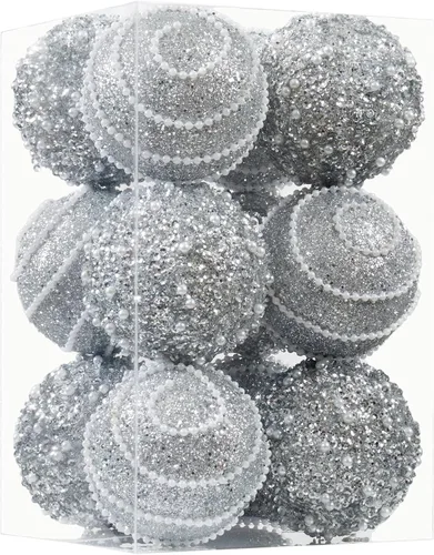 Miniatura 19 de Adornos de Bolas de Navidad Negras, Decoraciones de Bolas de Navidad de Plástico Irrompible Colgantes con Perlas para Fiestas Navideñas
