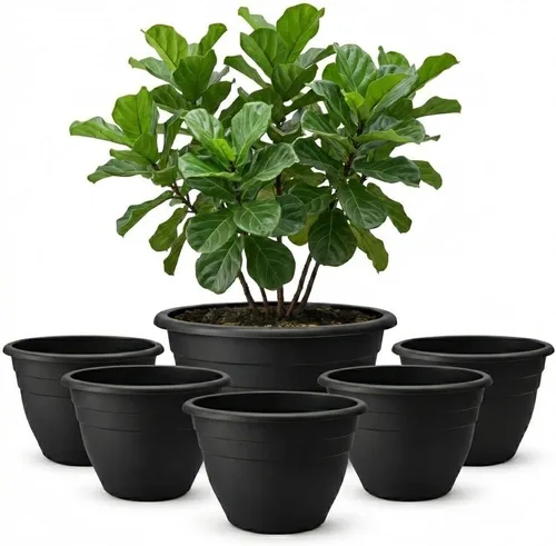 Miniatura 11 de RooTrimmer Juego de 10 macetas de 8 pulgadas con agujeros de drenaje y platillos, macetas para plantas de interior y exterior, macetas de orquídeas