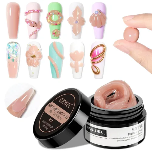 Miniatura 16 de Gel de Escultura 3D en Blanco Perla para Arte en Uñas, Gel Constructor Sólido Antiadherente para Manos, Uñas Duras para Extensión, Moldeado