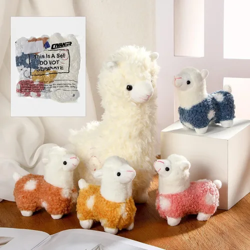 Miniatura 5 de Civaner Animal de peluche de llama con 4 peluches de llama bebé, lindo juego de peluche de alpaca suave Kawaii para niños y niñas, graduación, Blanco
