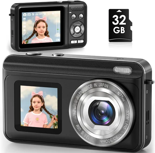 Cámara digital, cámara dual de pantalla real 2.7K para fotografía, cámara de vlogging con enfoque automático para video de YouTube, zoom 16x,