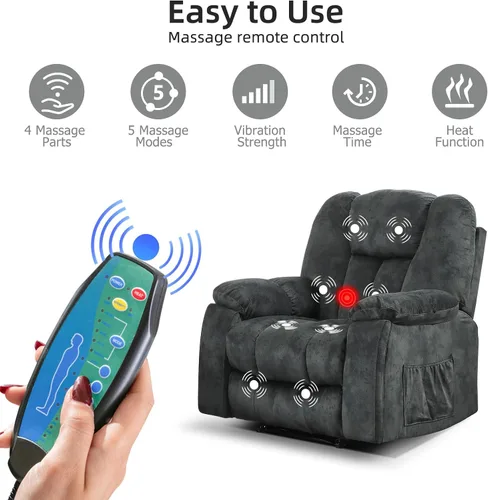 Miniatura 4 de EBELLO Silla reclinable manual con masaje y calor, sillón reclinable de tela suave para adultos con portavasos ocultos, bolsillo lateral, sofá