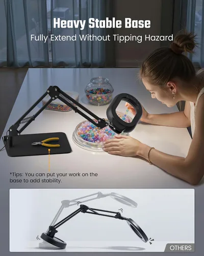 Miniatura 6 de Lámpara de escritorio de aumento ONLYWIN, lupa cuadrada 10X con luz y soporte, lámpara de aumento LED regulable con pinza y base, luz de brazo