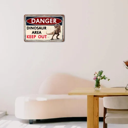 Miniatura 6 de Divertida decoración de pared de dinosaurios, letreros y carteles metálicos para habitación de niños, baño o cueva, 12 x 8 pulgadas