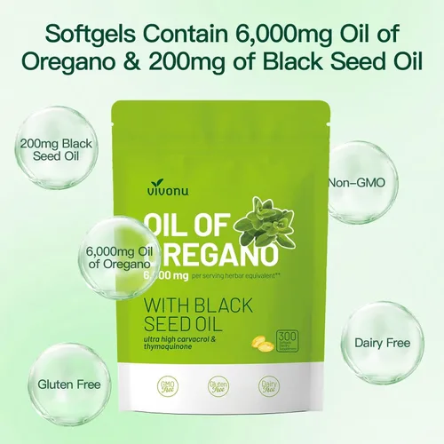 Miniatura 4 de VivoNu Aceite de orégano con aceite de semilla negra, aceite equilibrado de cápsulas de orégano, cápsulas blandas de aceite de orégano orgánico, sin