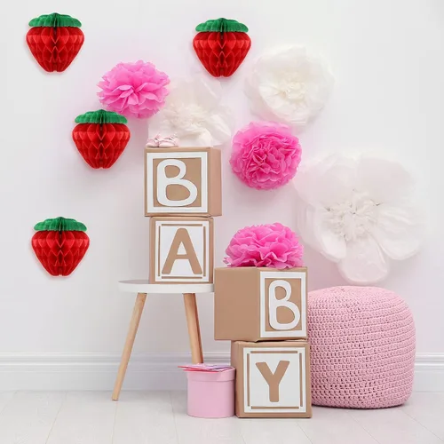 Miniatura 6 de Zonon 16 unidades de 6 pulgadas decoración de fiesta de fresas rojas bolas de panal de abeja de fresa roja, guirnalda de decoración colgante
