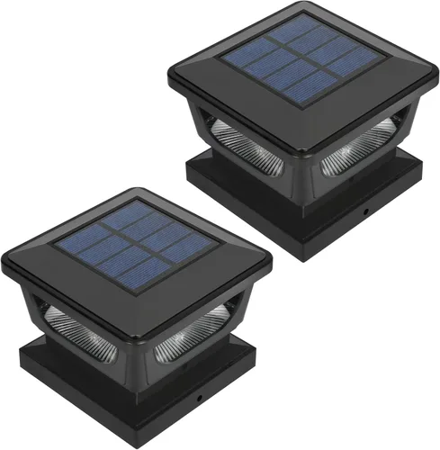 FVTLED Paquete de 2 luces solares para tapa de poste, impermeables IP65 para exteriores, encendido/apagado automático, 120 lúmenes, 6500 K, blanco