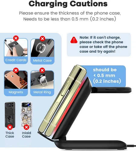 Miniatura 6 de Cargador inalámbrico rápido para Samsung Z Flip - Estación de carga de viaje plegable 2 en 1, compatible con Samsung Galaxy Z Flip 7/6/5/4 Series