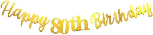 Miniatura 9 de Cartel de papel con purpurina de doble tamaño, color negro, con texto en inglés «Happy 80th Birthday», «No DIY Gold Glitter» para fiesta