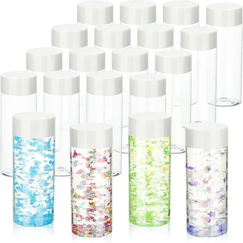 Miniatura 8 de Hoolerry 16 botellas sensoriales de plástico vacías con tapas, botellas de agua sensoriales de plástico transparente reutilizables para Blanco
