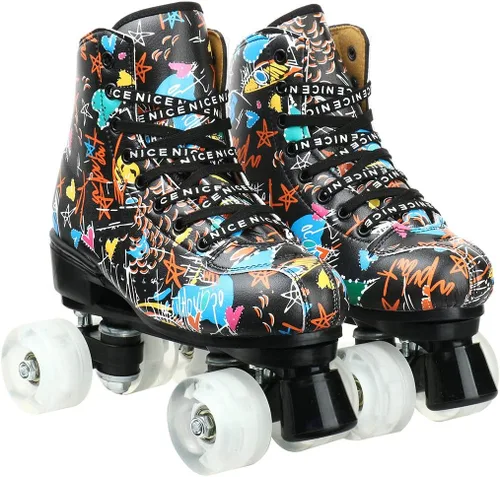 Miniatura 2 de Silvertree Patines de ruedas para mujeres y hombres de cuero de poliuretano de alta calidad para adultos, patines de derby de ruedas ligeras, negro