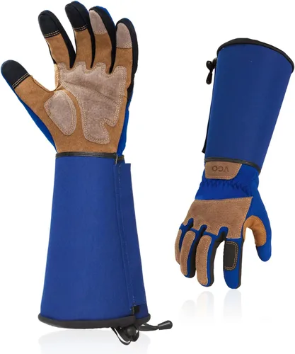 Miniatura 9 de Vgo... Guantes de trabajo de seguridad para hombre, puño extendido de cuero dividido de cerdo, cuero sintético, a prueba de espinas de poda de 1 par