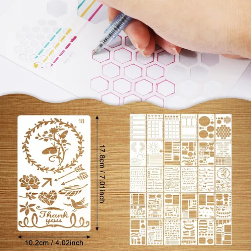 Miniatura 3 de MWOOT Juego de 30 plantillas de diario mixto, plantilla de planificador, plantilla de dibujo, pintura, formas reutilizables, diario de balas