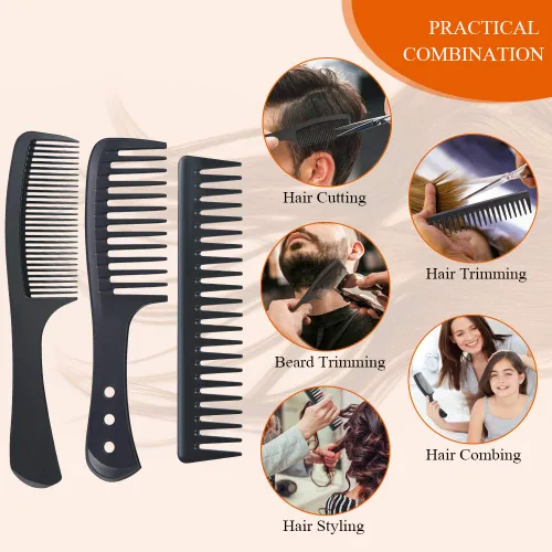 Miniatura 4 de URAQT Juego de peines de peluquería, paquete de 3 peines de dientes anchos, resistente al calor, antiestático, cepillo de pelo de carbono