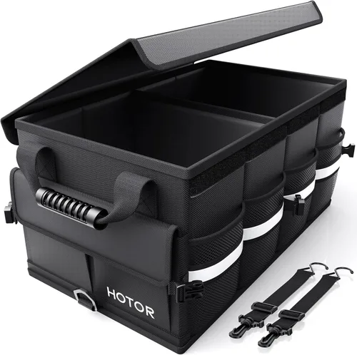 Miniatura 12 de HOTOR Organizador de maletero de automóvil, organizador plegable para SUV, almacenamiento de automóvil con tiras reflectantes y cubierta