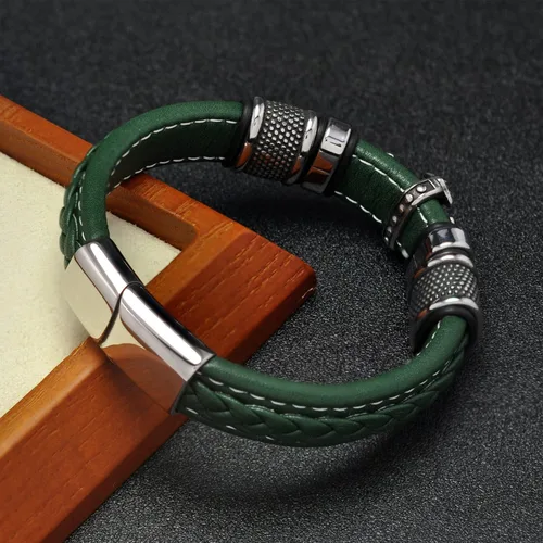 Miniatura 3 de Leisure moment Pulsera religiosa de cruz para hombre de cuero y acero inoxidable, Sin gemas.