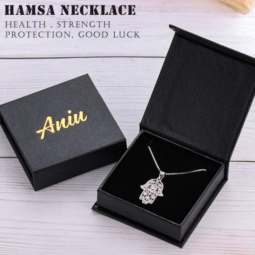 Miniatura 7 de Aniu Collar de plata de ley 925 para mujer colgante de mano de Fátima con circonita cúbica viene con caja de regalo de joyería negra y cadena de 18