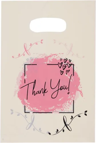 ysmile Gracias Bolsa de compras de plástico con asa Bolsa de mercancía de plástico troquelado de polietileno para pequeñas empresas minoristas Thank