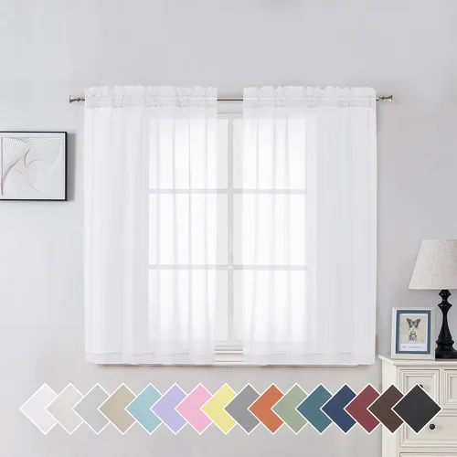 Miniatura 135 de Aiyufeng 2 paneles de cenefa transparente negra de 14 pulgadas de largo, cortinas cortas negras transparentes para dormitorio, cortinas de cocina