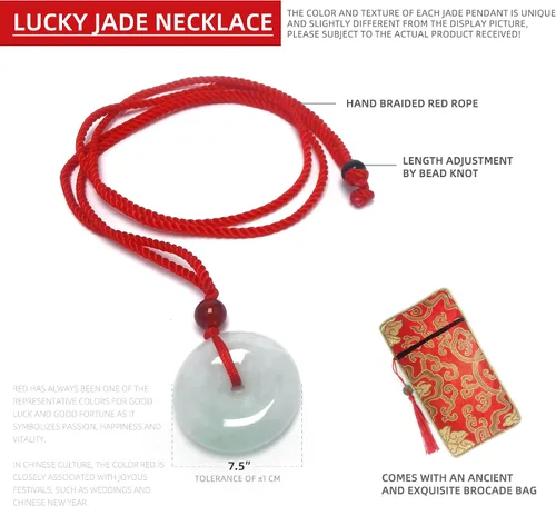 Miniatura 2 de Collar de jade de la suerte, amuleto de piedras preciosas curativas, jade natural certificado de grado A, colgante de joyería unisex con cuerda roja