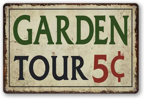Letrero de metal para jardinería al aire libre, Garden Tours 5 centavos, letrero de bienvenida retro de colibrí, letrero decorativo de flores,