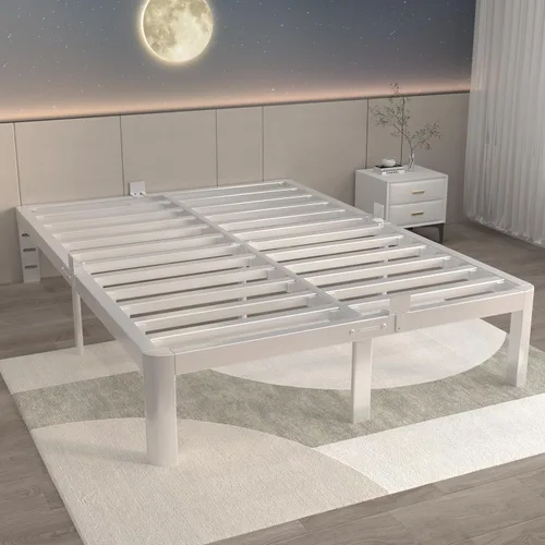 ITIMIDI Marco de Cama Blanco Tamaño Completo de 12 Pulgadas, Marco de Cama de Plataforma de Metal Tamaño Completo Sin Necesidad de Somier, Cabecera
