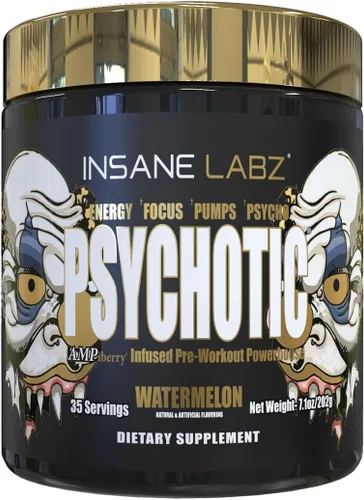 Miniatura 14 de Insane Labz Psychotic Gold - Polvo estimulante para pre entrenamiento, energía extrema, concentración, levantamiento de pesas y resistencia con beta