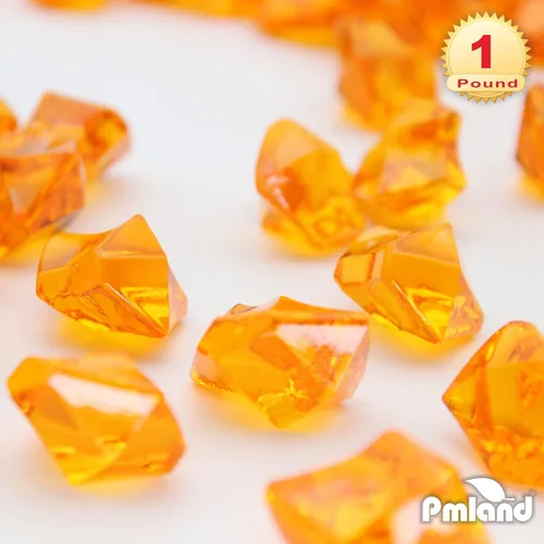 Miniatura 3 de PMLAND 180 piedras de hielo acrílicas naranjas – Gemas de hielo falsas trituradas, piedras de cristal decorativas para relleno de jarrón, mesa
